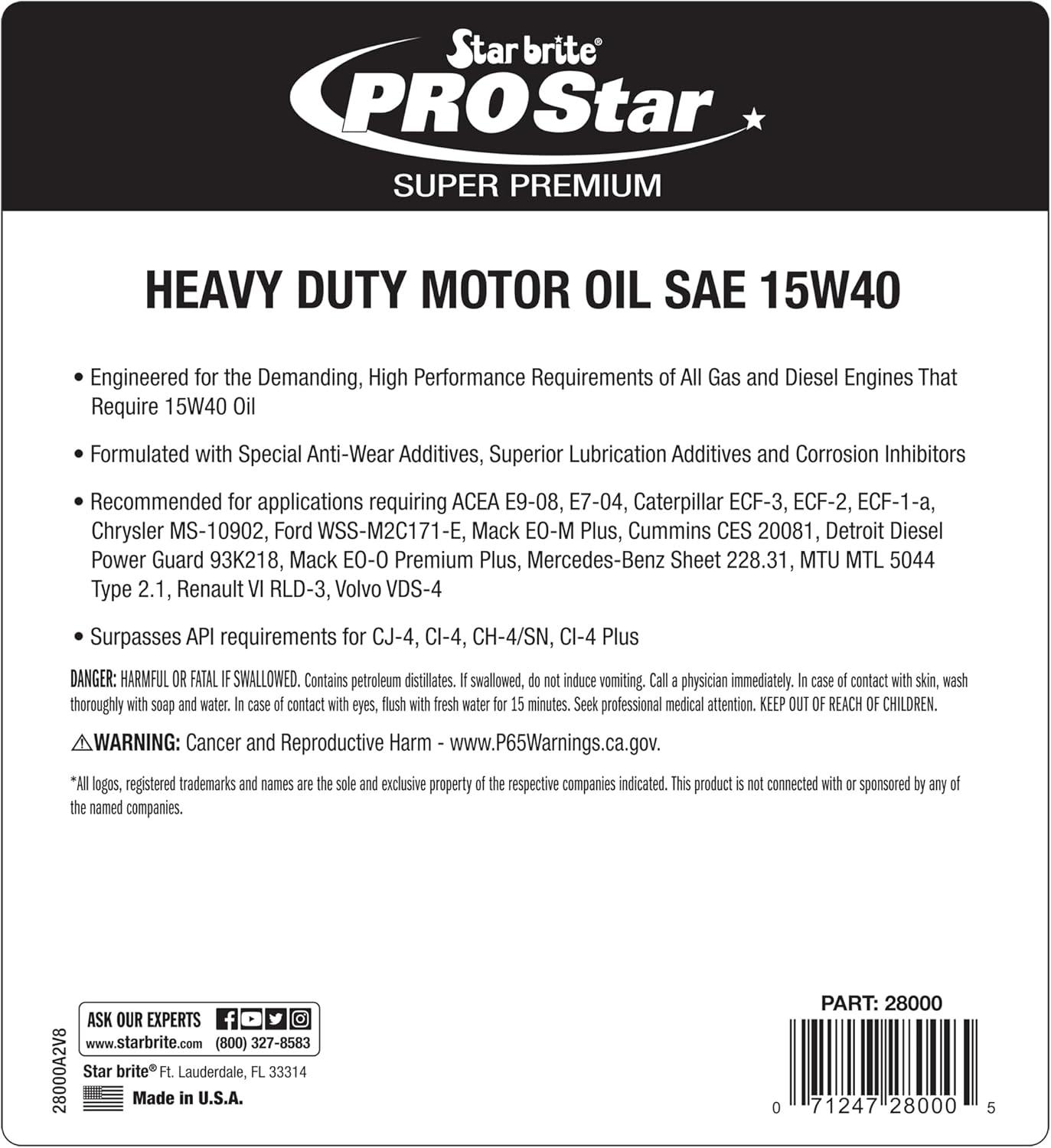 image:imageSTAR BRITE Pro Star Super Premium Motor Oil SAE 15W40 High Performance HeavyDuty Engine Protection Meets API CI CJ4 amp More15W40