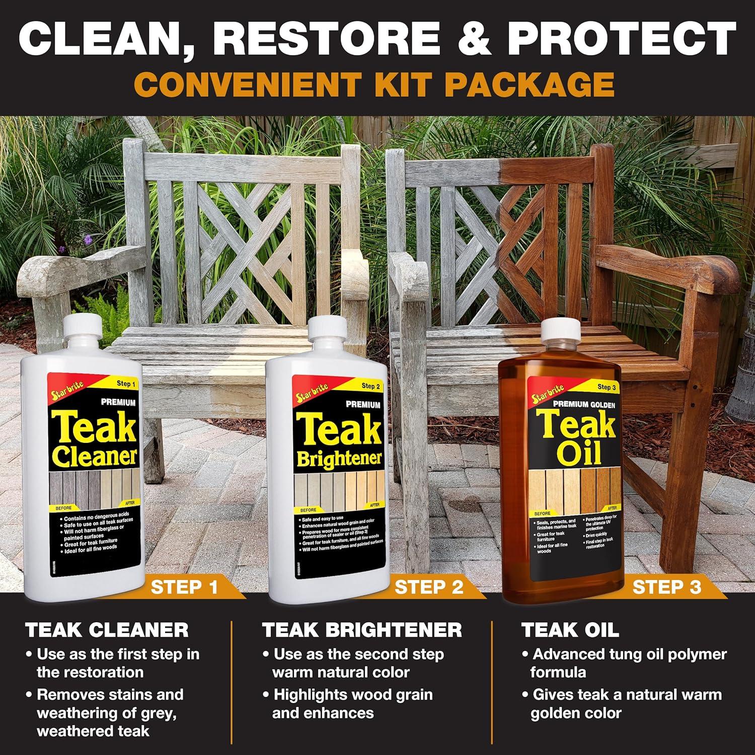 image:imageSTAR BRITE Teak Care 3 Step Kit Teak Cleaner Teak Brightener Teak Oil 16 OZ 08121632 OZ Kit