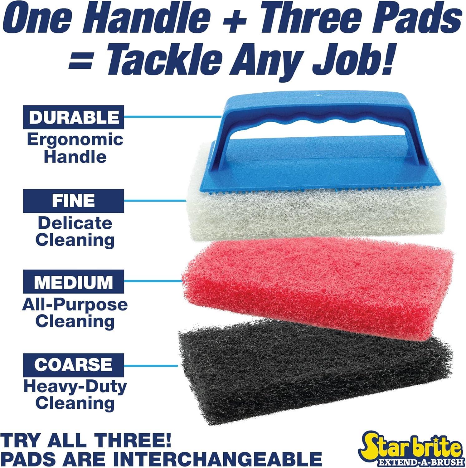 image:imageSTAR BRITE Medium Red Scrub Pad with Interchangeable Handle Versatile Cleaning for Most Tasks Including Aluminum Restoration Teak amp Fine Wood Cleaning Red Medium 040130Fine White
