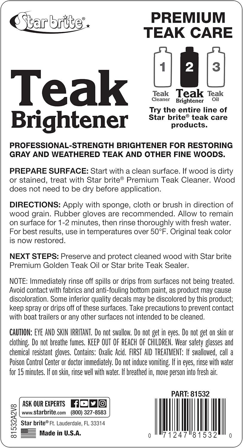 image:imageSTAR BRITE Premium Teak Brightener Enhances Natural Wood Grain amp Restores Tone amp Color While Preparing for a More Consistent Application of Teak Oil Sealer or Stain32 Ounce