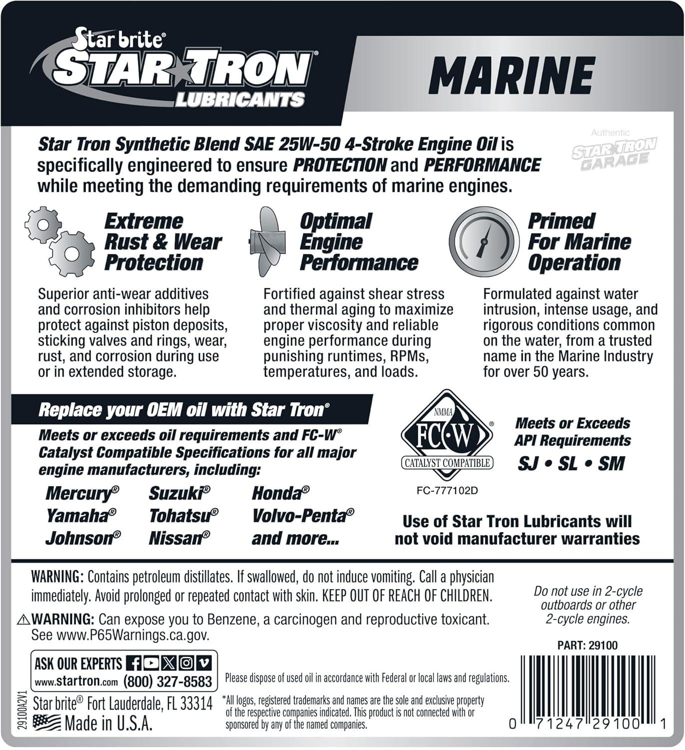 image:imageSTAR BRITE Star Tron Premium 4 Stroke Marine Oil 10W30 Synthetic Blend Engine Oil for Outboards Gasoline Inboards amp Stern Drives NMMA FCW Certified 1 GAL 02810025W50
