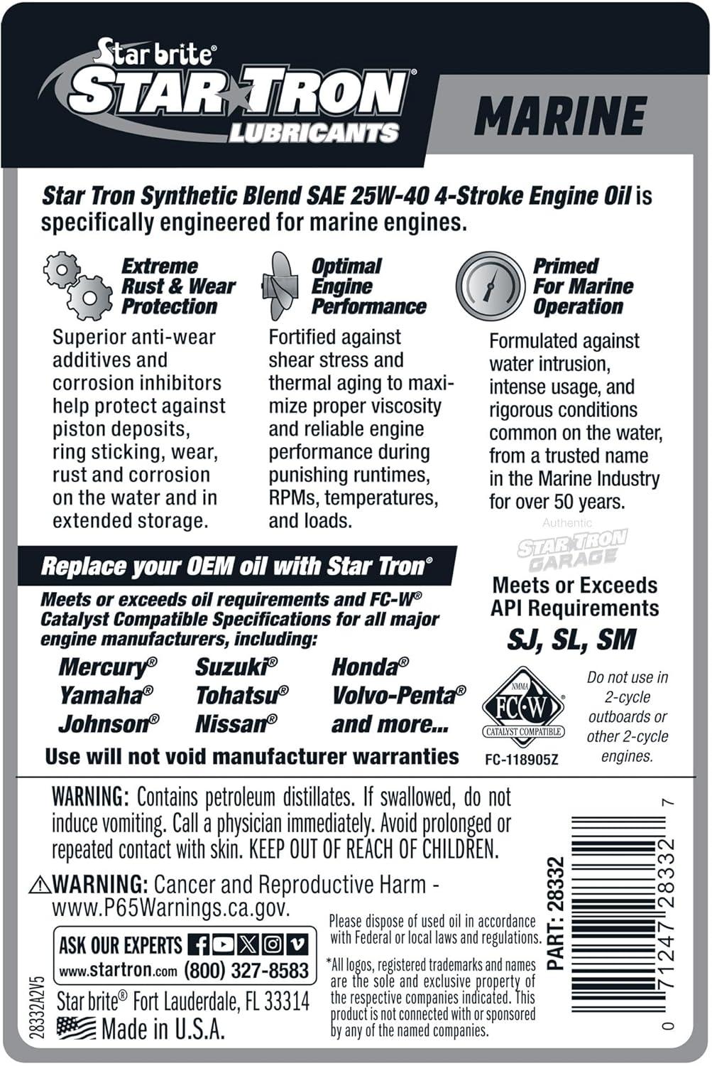image:imageSTAR BRITE Star Tron Premium 4 Stroke Marine Oil 10W30 Synthetic Blend Engine Oil for Outboards Gasoline Inboards amp Stern Drives NMMA FCW Certified 1 GAL 02810025w40