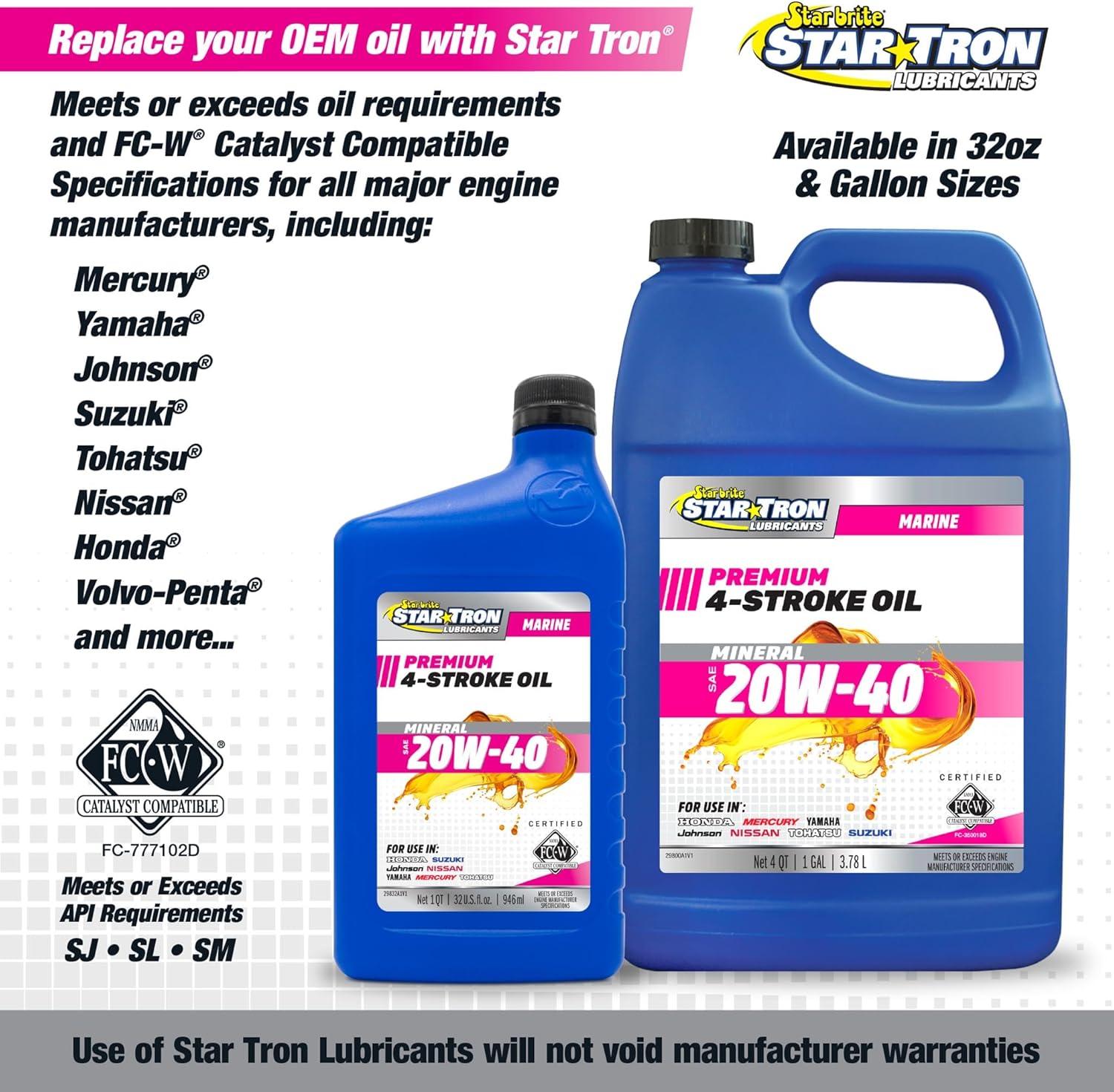 image:imageSTAR BRITE Star Tron Premium 4 Stroke Marine Oil 10W30 Synthetic Blend Engine Oil for Outboards Gasoline Inboards amp Stern Drives NMMA FCW Certified 1 GAL 02810020W40