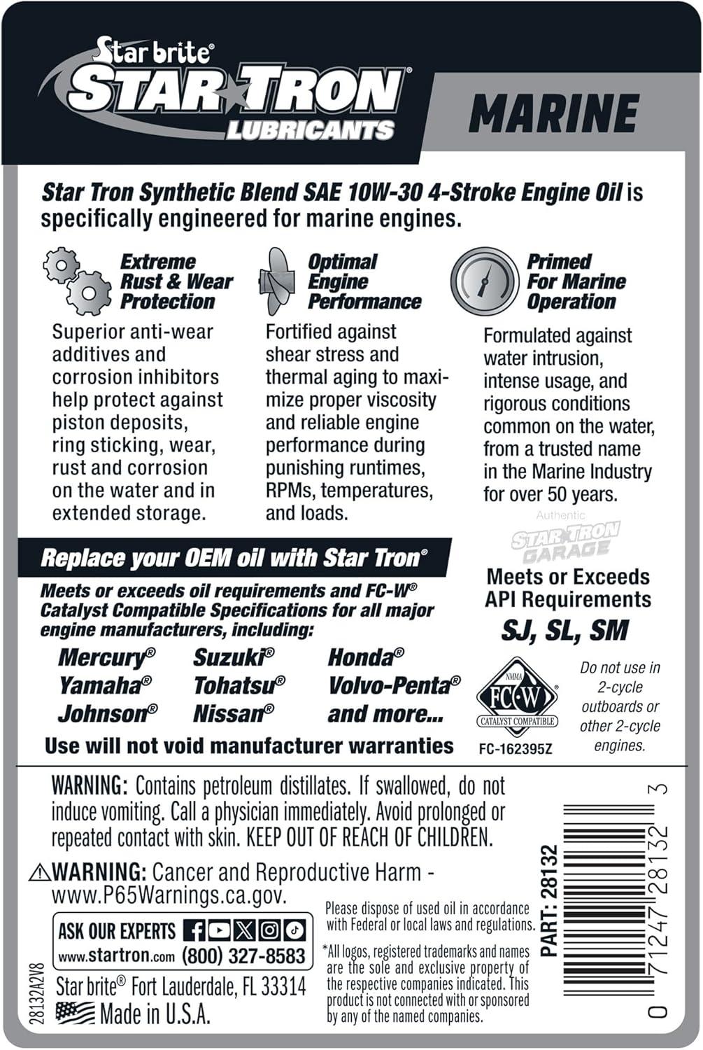 image:imageSTAR BRITE Star Tron Premium 4 Stroke Marine Oil 10W30 Synthetic Blend Engine Oil for Outboards Gasoline Inboards amp Stern Drives NMMA FCW Certified 1 GAL 02810010w30