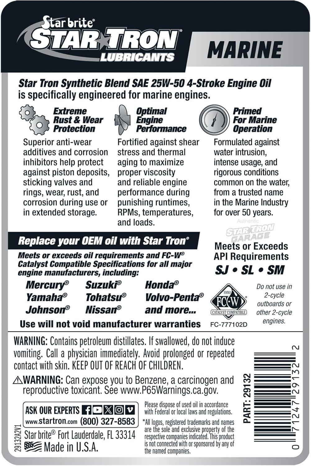 image:imageSTAR BRITE Star Tron Premium 4 Stroke Marine Oil 10W30 Synthetic Blend Engine Oil for Outboards Gasoline Inboards amp Stern Drives NMMA FCW Certified 1 GAL 02810025W50