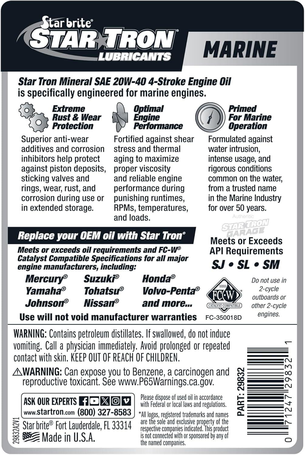 image:imageSTAR BRITE Star Tron Premium 4 Stroke Marine Oil 10W30 Synthetic Blend Engine Oil for Outboards Gasoline Inboards amp Stern Drives NMMA FCW Certified 1 GAL 02810020W40