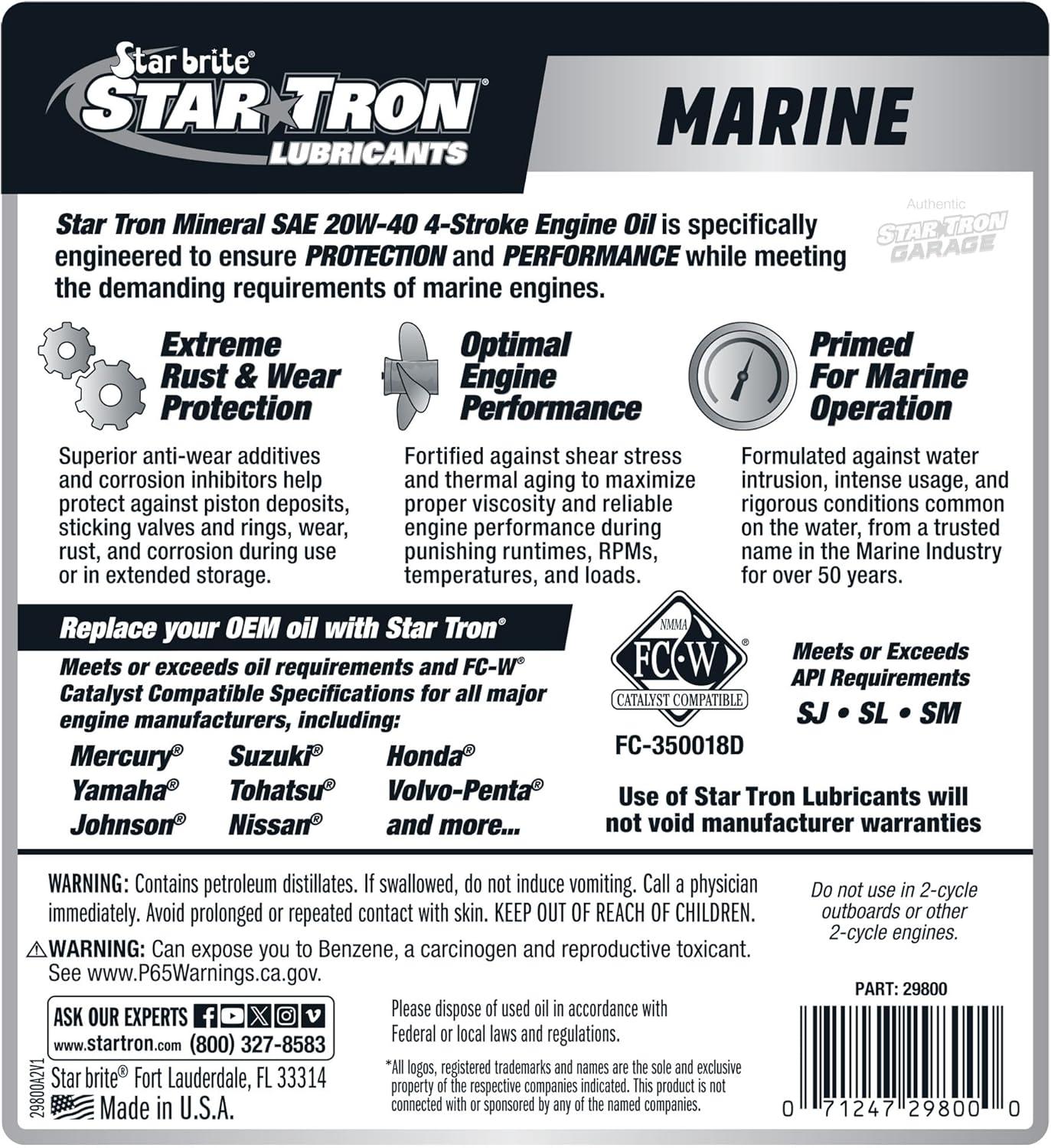 image:imageSTAR BRITE Star Tron Premium 4 Stroke Marine Oil 10W30 Synthetic Blend Engine Oil for Outboards Gasoline Inboards amp Stern Drives NMMA FCW Certified 1 GAL 02810020W40