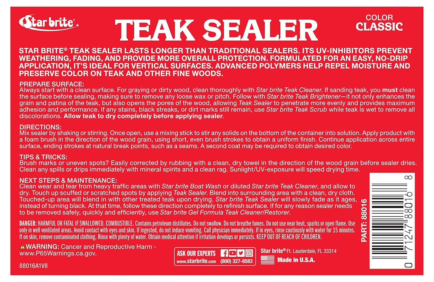 image:imageSTAR BRITE Teak Sealer No Drip No Splash Formula OneCoat Durable Protection for All Fine Woods Perfect for Outdoor Furniture amp Marine Use Classic Teak 32 OZ 088032Clear