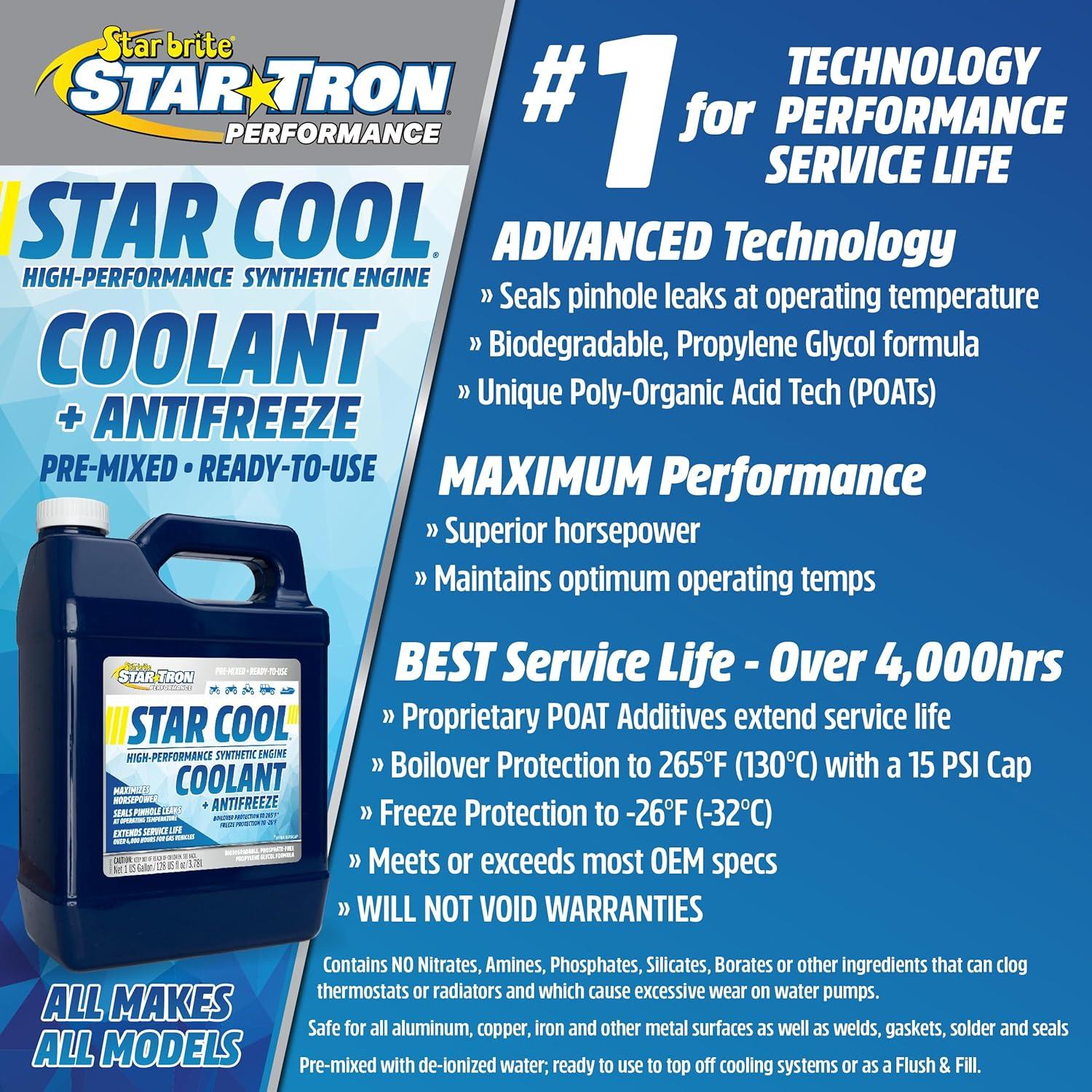 image:imageStar Tron StarCool Premium Synthetic PG Engine Coolant Antifreeze Propylene Glycol for Engines Motorcycles Snowmobiles amp Marine 1 GAL 0332001 Gallon