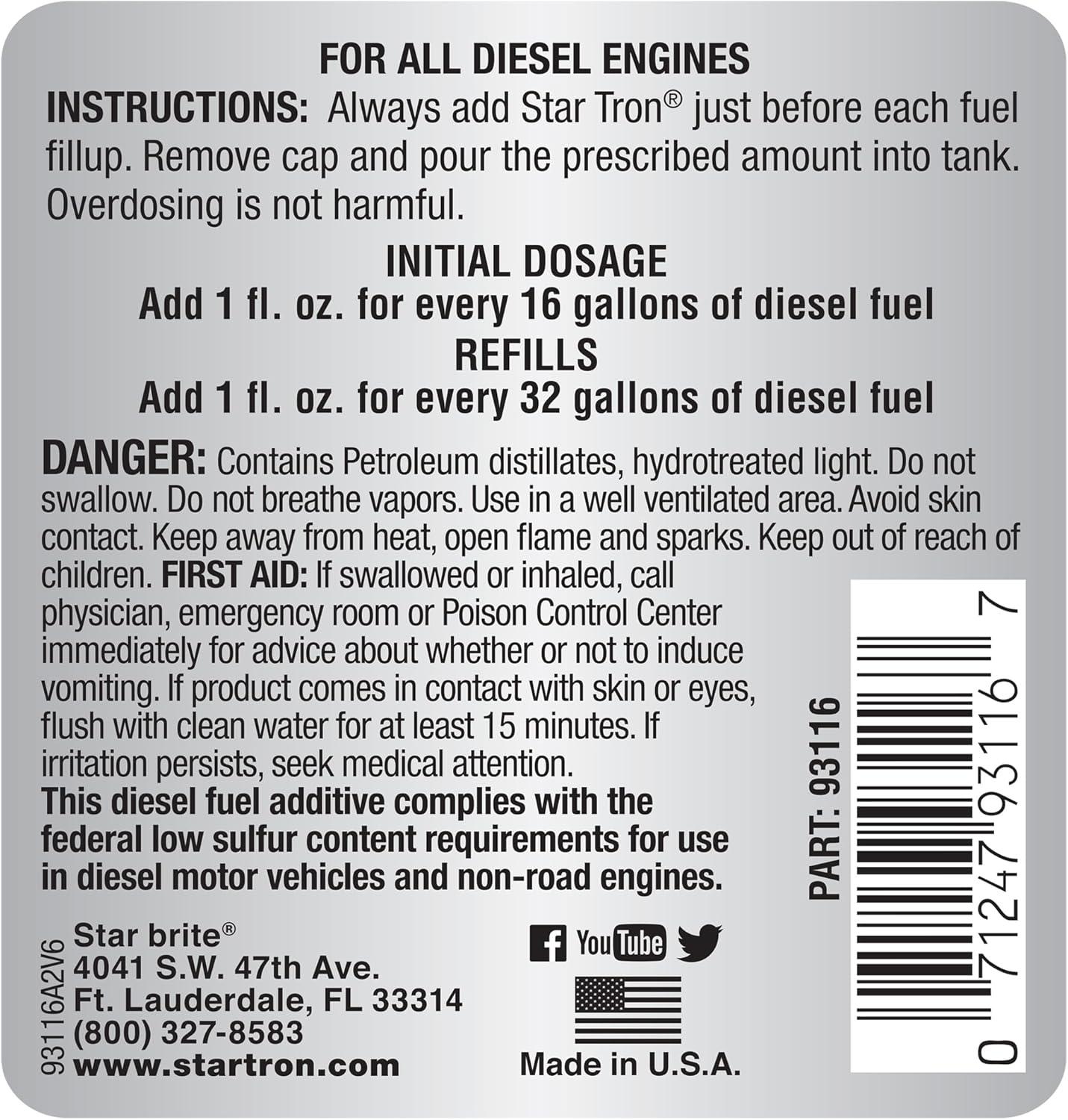 image:imageStar Tron Super Concentrated Diesel Formula Stabilize amp Rejuvenate Diesel Biodiesel amp All Regular Gasoline 1 Oz Treats 32 Gallons16 oz