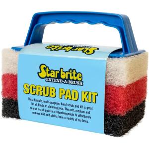 image:imageSTAR BRITE Medium Red Scrub Pad with Interchangeable Handle  Versatile Cleaning for Most Tasks Including Aluminum Restoration Teak amp Fine Wood Cleaning Red Medium 040130Kit with 3 Pads